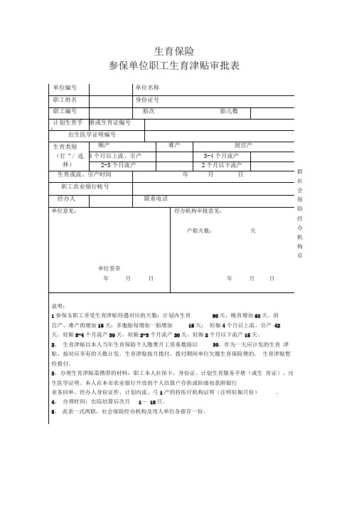 参保职工生育津贴审批表