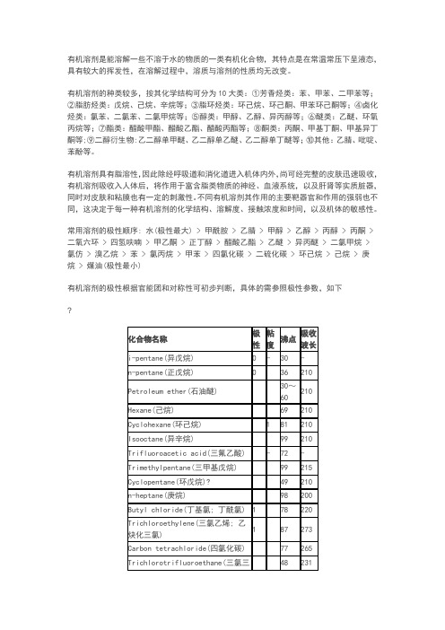 常见有机溶剂极性表