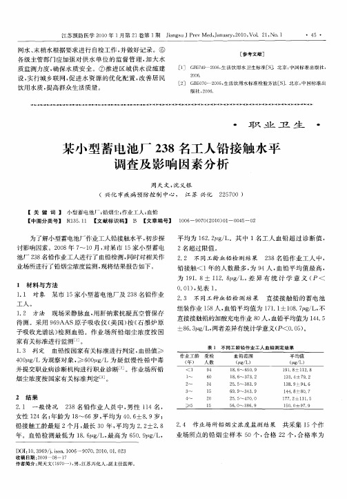 某小型蓄电池厂238名工人铅接触水平调查及影响因素分析