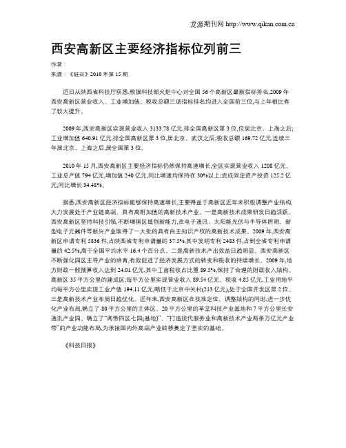 西安高新区主要经济指标位列前三