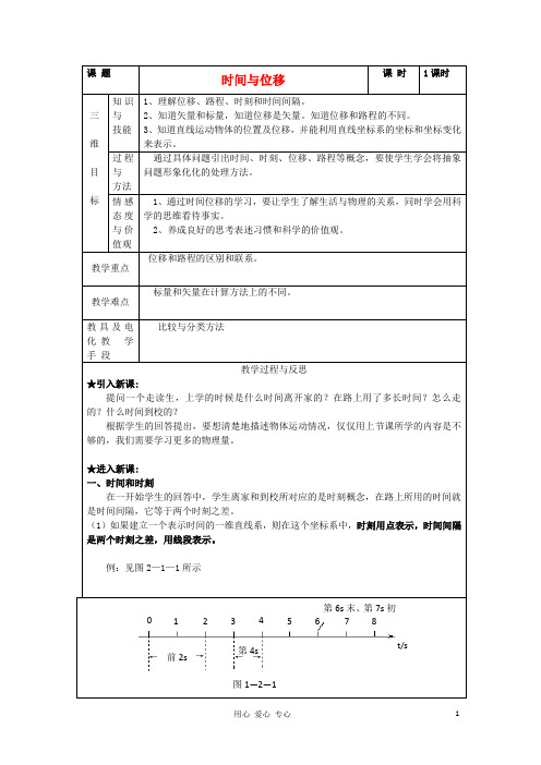 高中物理 1.2时间位移教案2 粤教版必修1