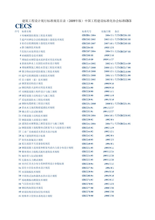 建筑工程现行标准规范目录(2009年版)国家标