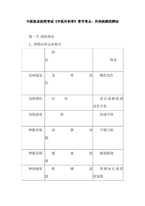 中医执业医师考试《中医外科学》章节考点：外科疾病的辨证