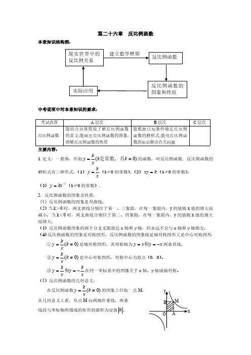 人教版初三数学9年级下册 第26章(反比例函数)复习讲义及例题和习题(含答案)