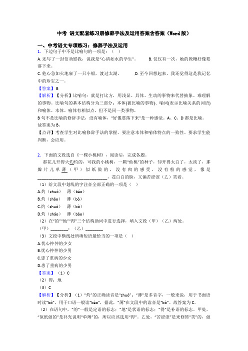 中考 语文配套练习册修辞手法及运用答案含答案(Word版)