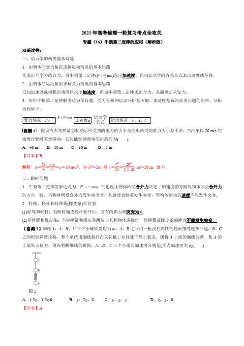 专题(16)牛顿第二定律的应用(解析版) 