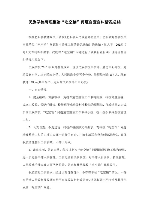 民族学校清理整治“吃空饷”问题自查自纠情况总结