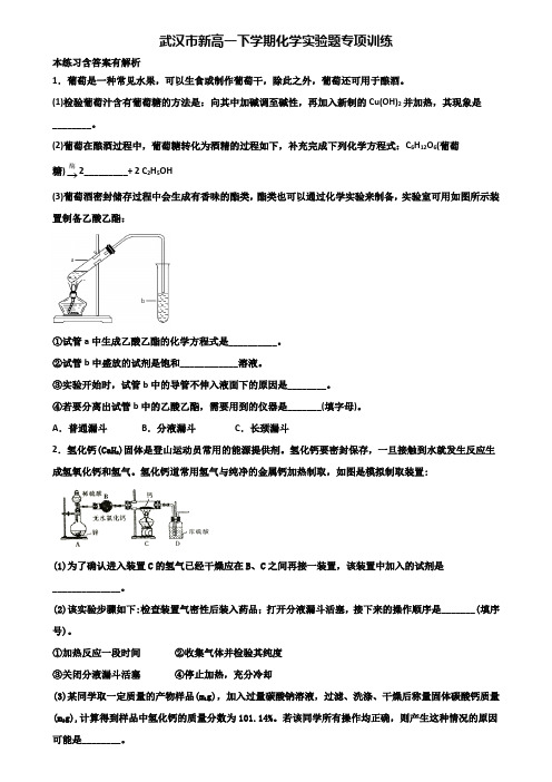 武汉市新高一下学期化学实验题专项训练含解析