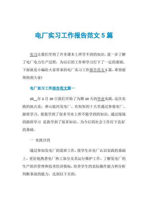电厂实习工作报告范文5篇