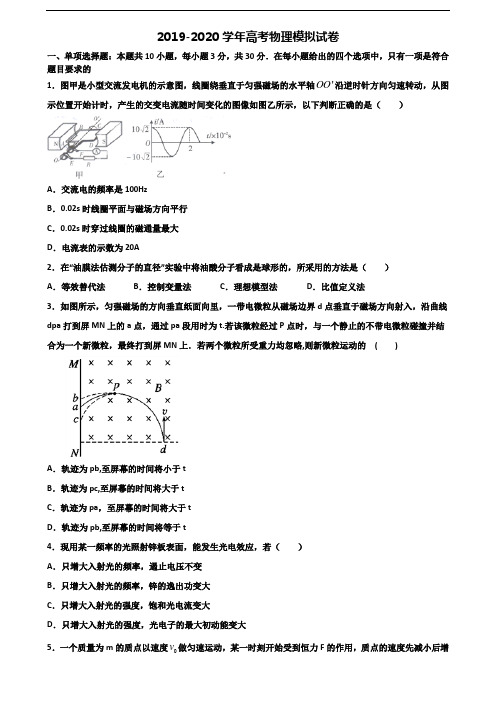 安徽省黄山市2019-2020学年高考物理统考试题