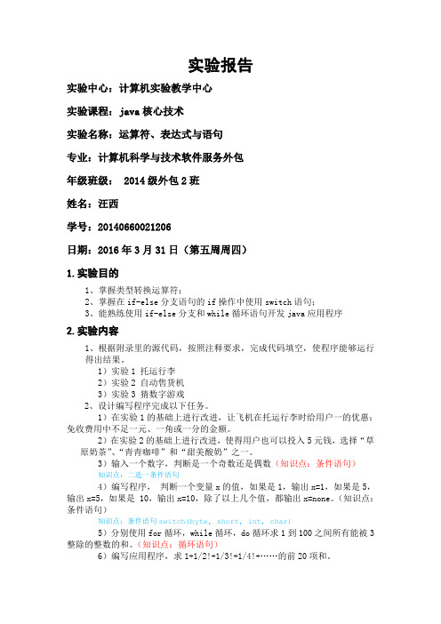Java实验报告三模板
