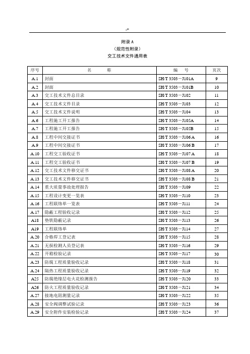 SHT3503-2017附录A交工技术文件通常表