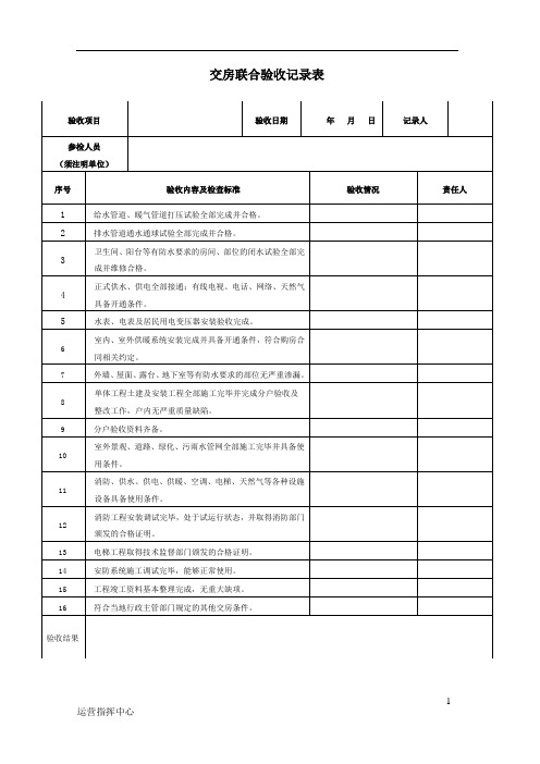 房地产开发商交房联合验收记录表