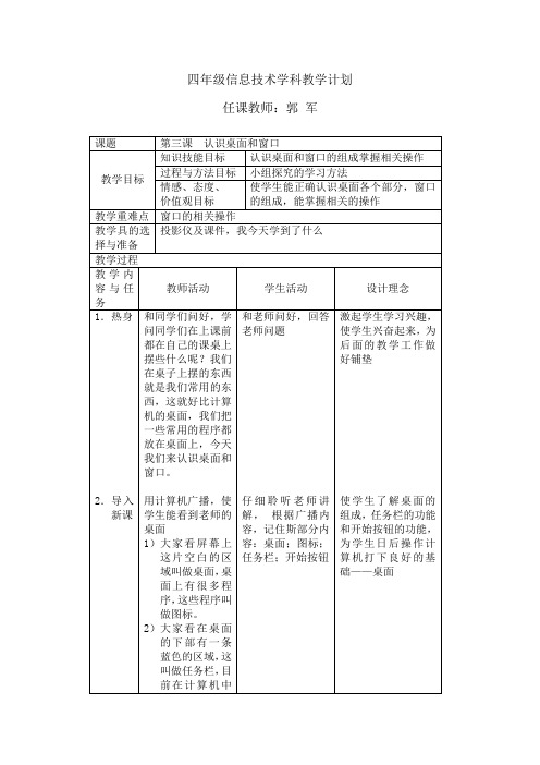 小学信息技术学科 认识窗口和桌面 教案
