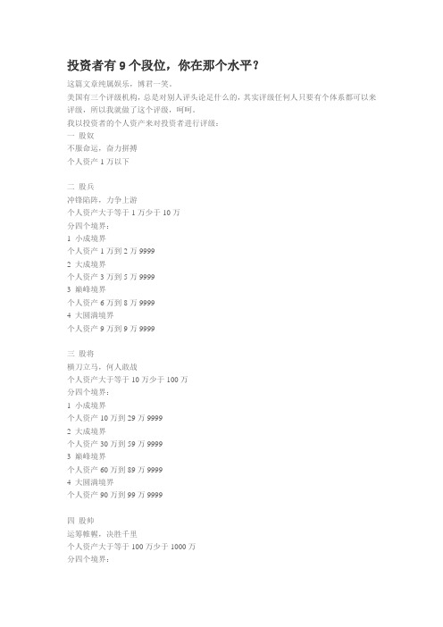 投资者有9个段位,你在那个水平？