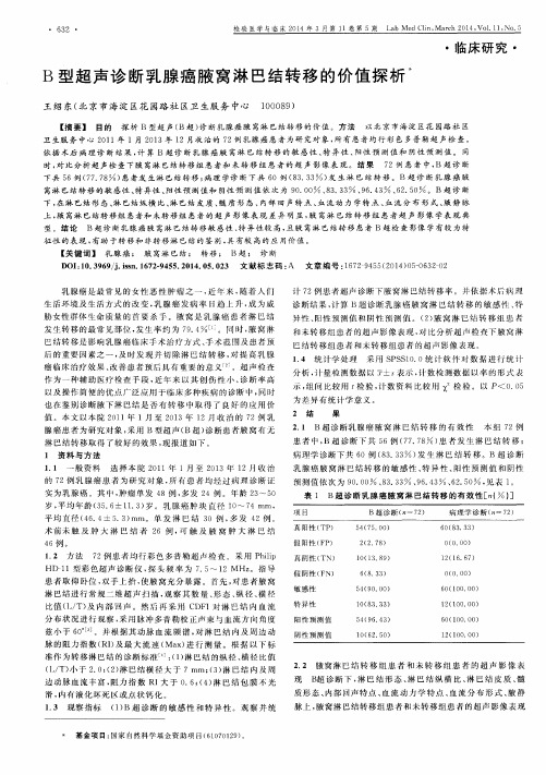 B 型超声诊断乳腺癌腋窝淋巴结转移的价值探析
