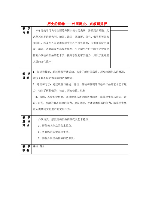 山东省八年级美术《历史的画卷外国历史、宗教画赏析》教案