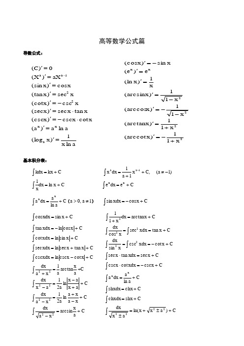 考研数学公式大全(考研必备)