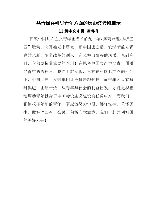 共青团在引导青年方面的历史经验和启示
