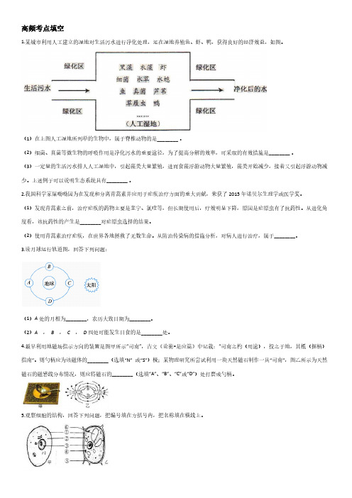 中考科学-高频考点填空(含答案)