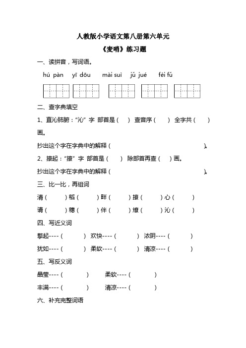 四年级语文下册人教23 麦哨 习题4