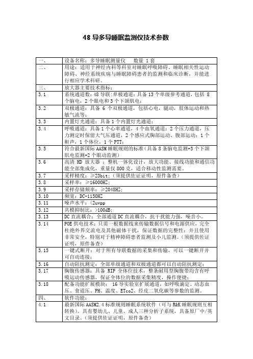 48导多导睡眠监测仪技术参数