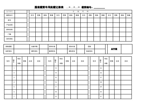 裁剪车间实裁记录表