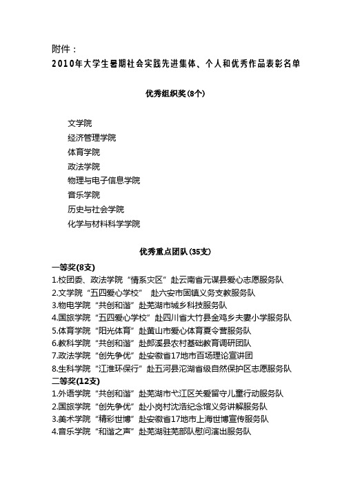 大学生暑期社会实践先进集体个人和优秀作品惩办名单