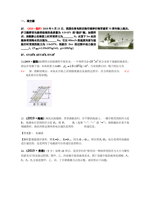 2021年全国物理中考试题分类汇编(85套)——浮力