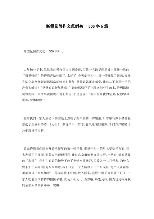 寒假见闻作文范例初一500字5篇