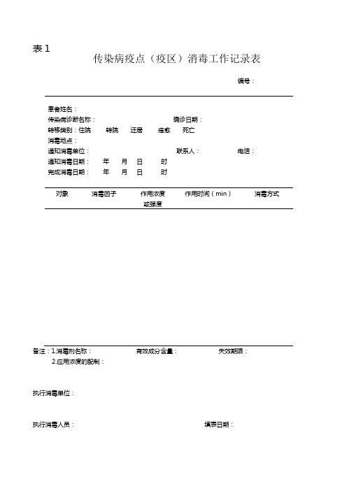 传染病疫点(疫区)消毒工作记录表
