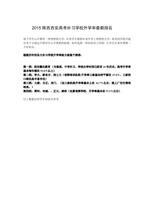 2015陕西西安高考补习学校升学率最新排名