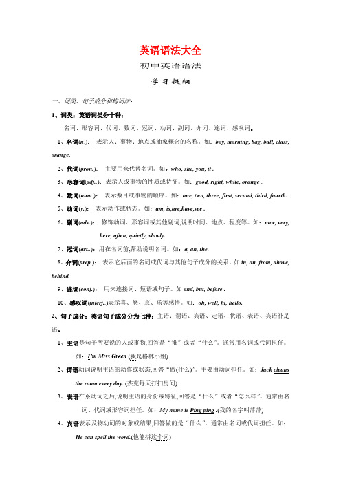 初中英语语法大全 知识点总结可打印