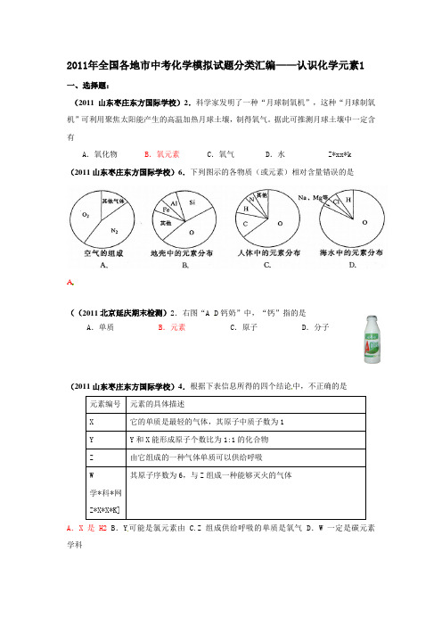 2011年全国各地市中考化学模拟试题分类汇编——认识化学元素1