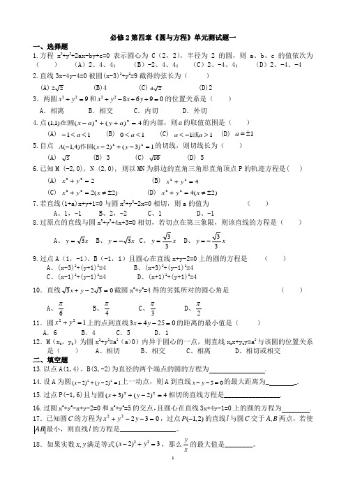必修二第4章圆的方程练习