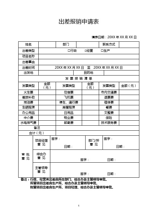 出差报销申请表