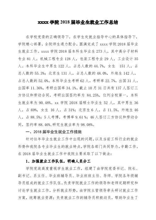 学院2018届毕业生就业工作总结