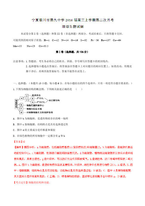 【全国百强校】宁夏银川市第九中学2016届高三上学期第二次月考理综生物试题解析(解析版)