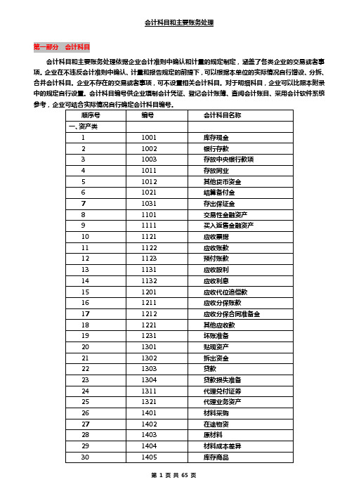 会计科目和主要账务处理