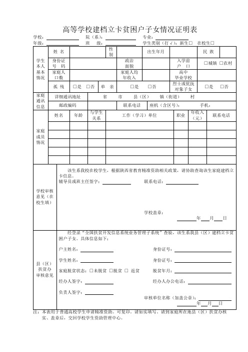 高等学校建档立卡贫困户子女情况证明表 (1)