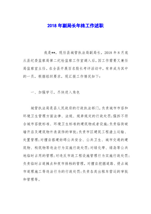 2018年副局长年终工作述职