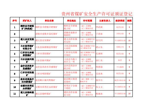 煤矿颁证情况统计表