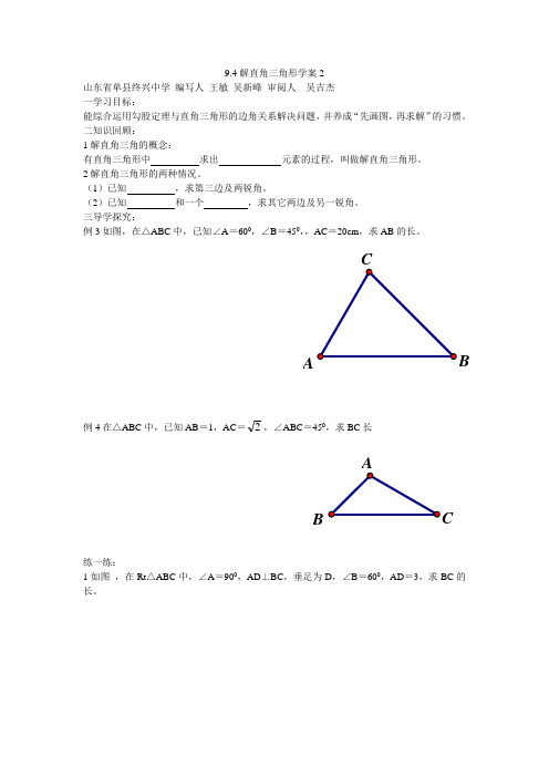 青岛版八下9.4《解直角三角形》word学案