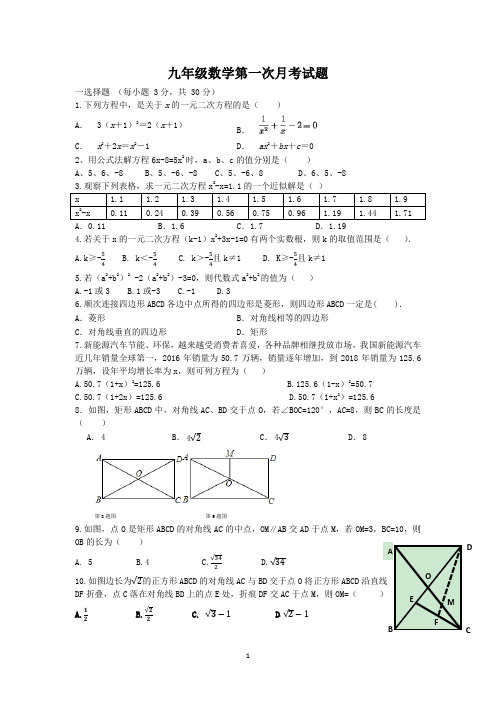 九年级第一次月考数学试题(1)