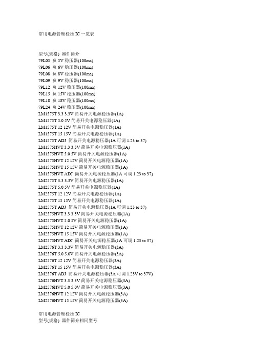 常用电源管理稳压IC一览表