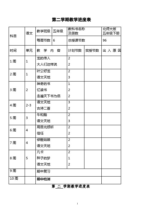 北师大版小学五年级下册语文全册教案