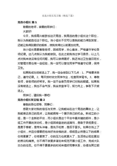 竞选小组长发言稿（精选7篇）