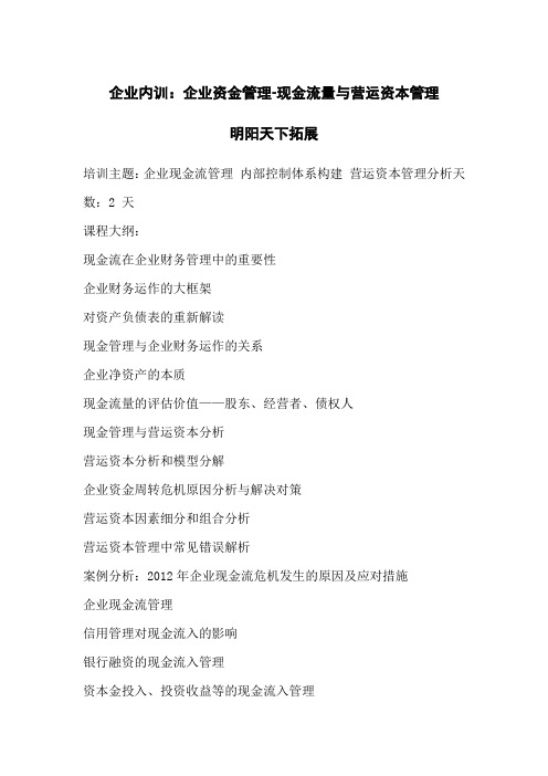 企业内训：企业资金管理-现金流量与营运资本管理