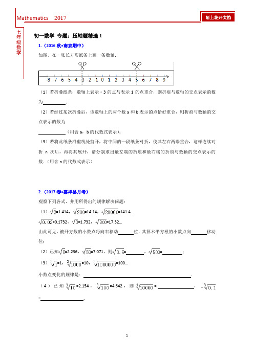 初一数学 专题：压轴题精选1(含答案)