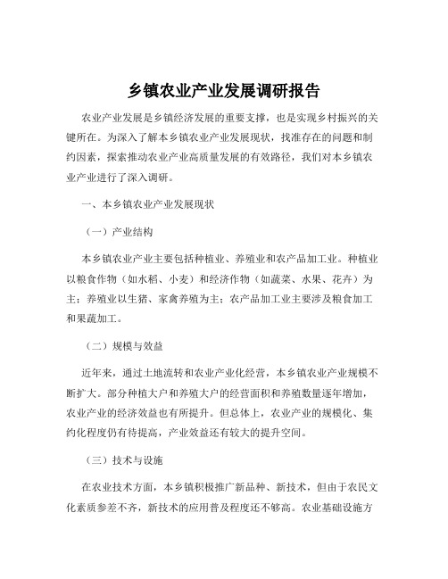 乡镇农业产业发展调研报告